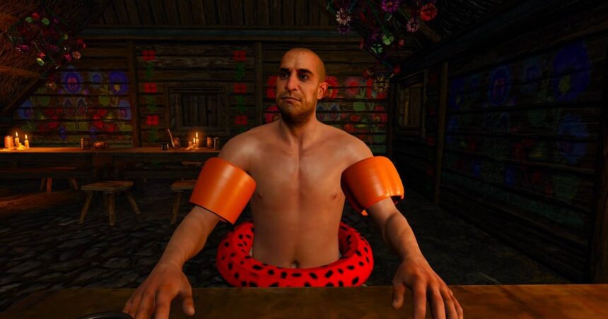 There's now a Witcher 3 mod that dresses the game's scariest character in armbands and a rubber ring, because CD Projekt craves summer vibes