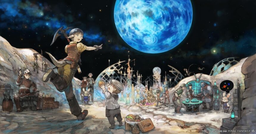 FFXIV Art of players crafting together on the moon