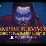 Vampire Survivors title image announcing release on PS4 and PS5, August 29