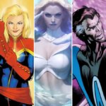 An edited image showing Angela, Captain Marvel, Emma Frost, Mister Fantastic, and Ultron.