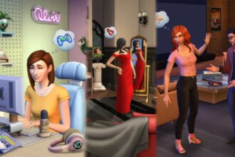 Three kits in The Sims 4 featuring a gaming theme, a fancy theme, and a modern theme.